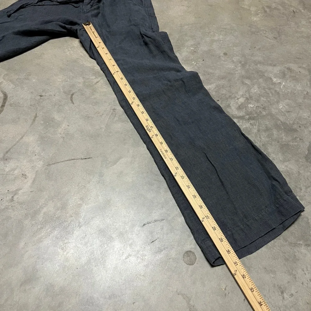 Island Company Relaxed Linen Pant Mens Small Charcoal Gray Button Fly Drawstring